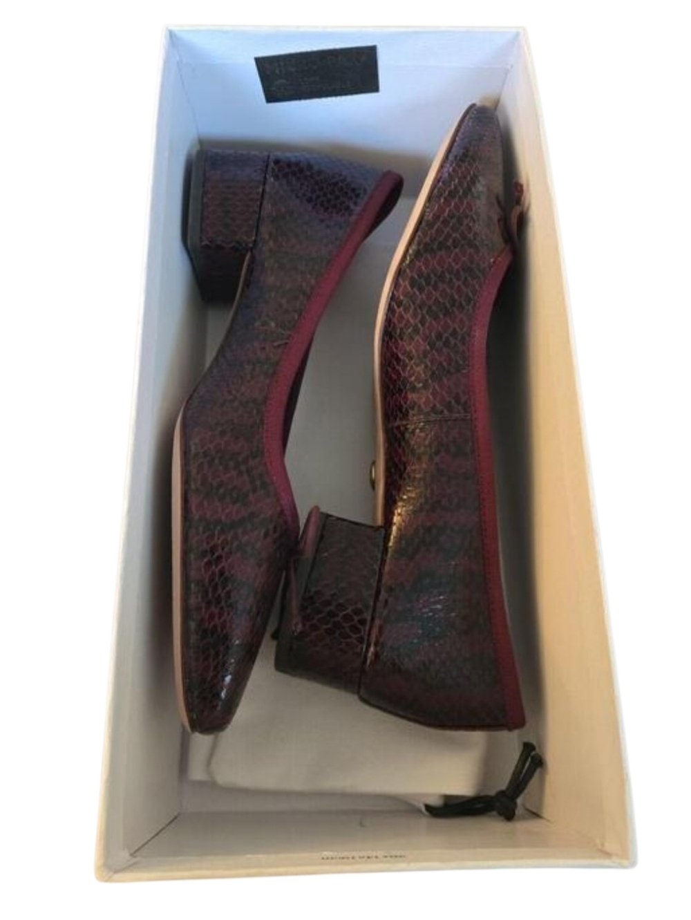 Veronica Beard Burgundy Snakeskin Embossed Low Block Heel Pumps 7 M